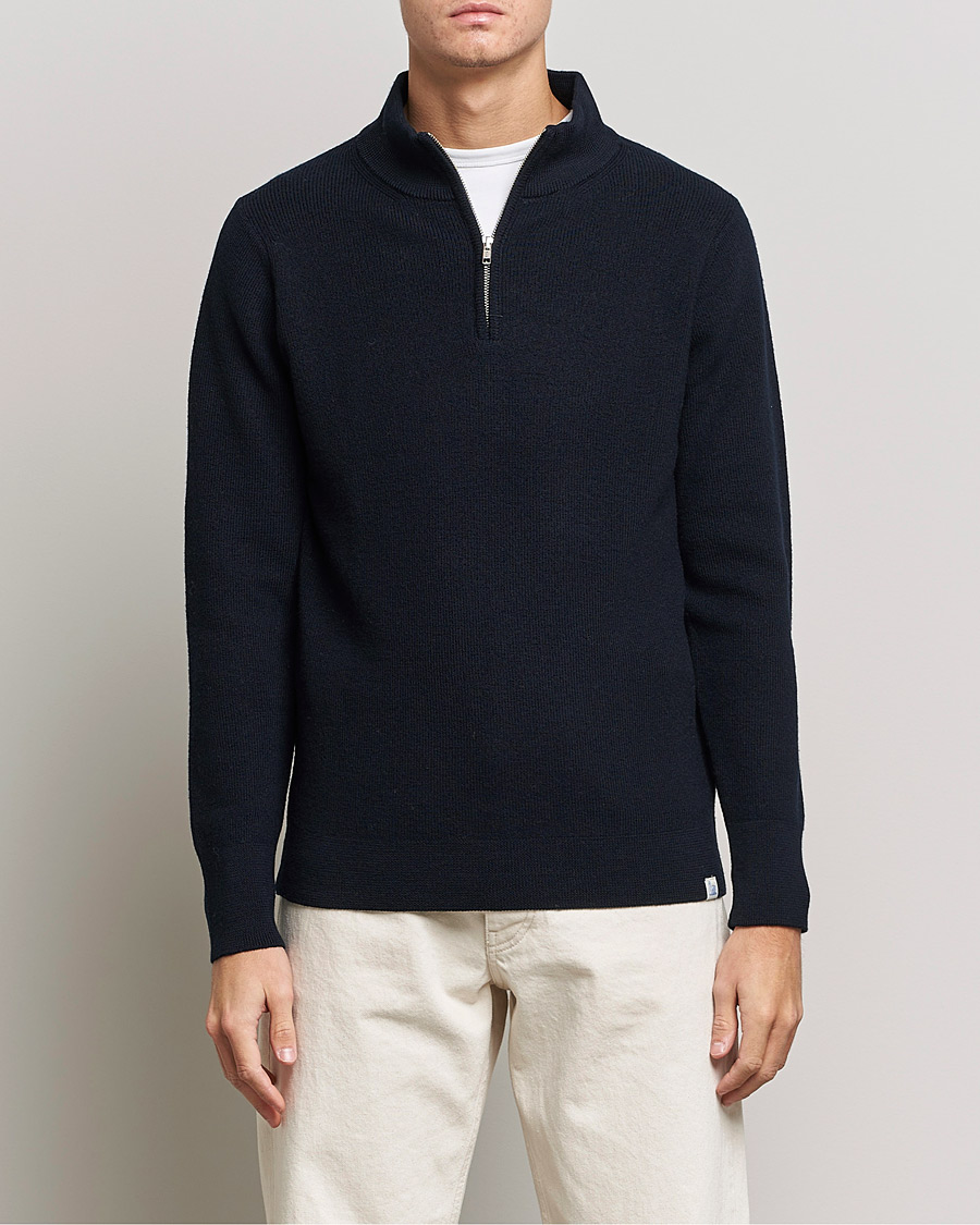 Homme | Pulls Et Tricots | Merz b. Schwanen | Merino Wool Half Zip Dark Navy