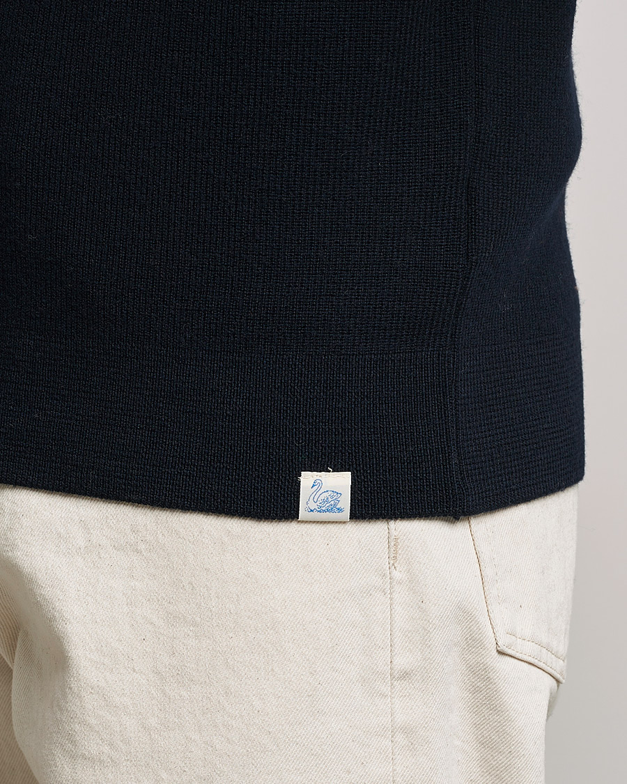 Homme | Pulls Et Tricots | Merz b. Schwanen | Merino Wool Half Zip Dark Navy