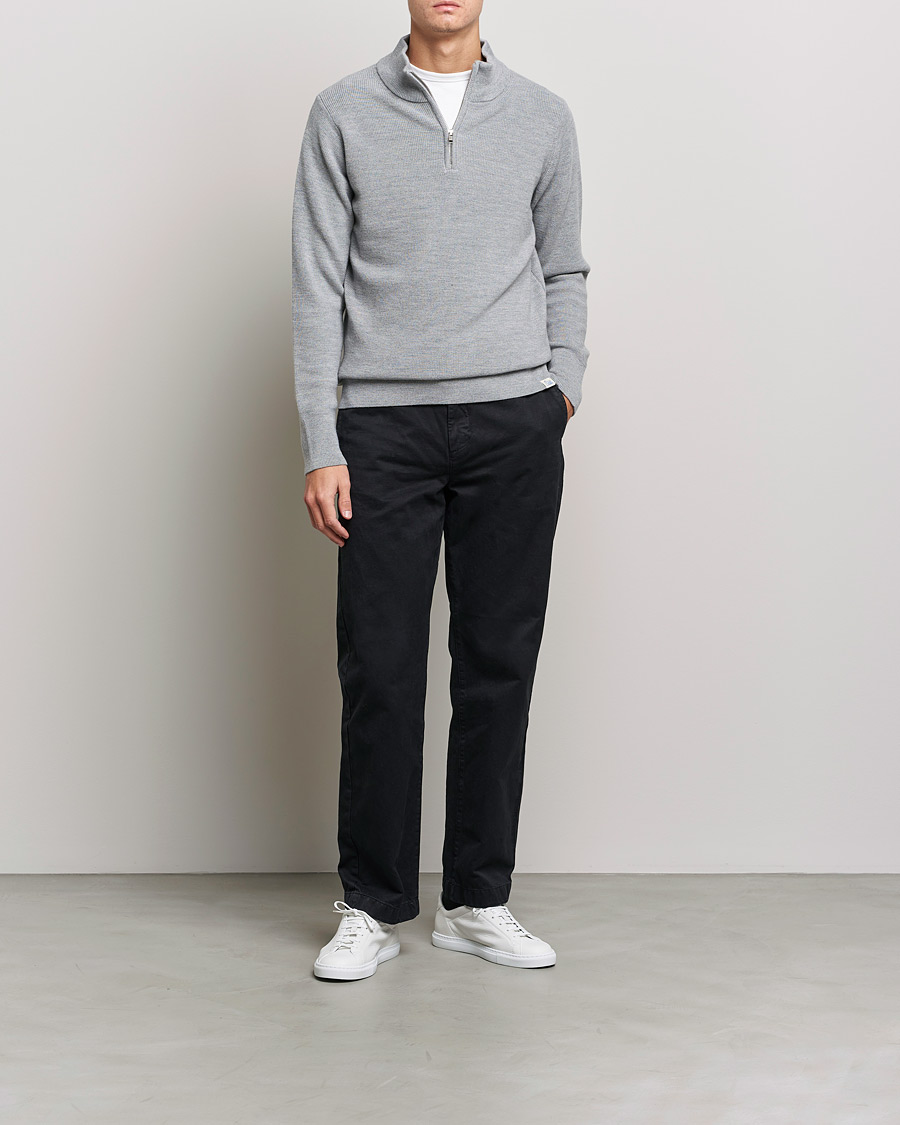 Homme | Pulls Et Tricots | Merz b. Schwanen | Merino Wool Half Zip Grey Mel