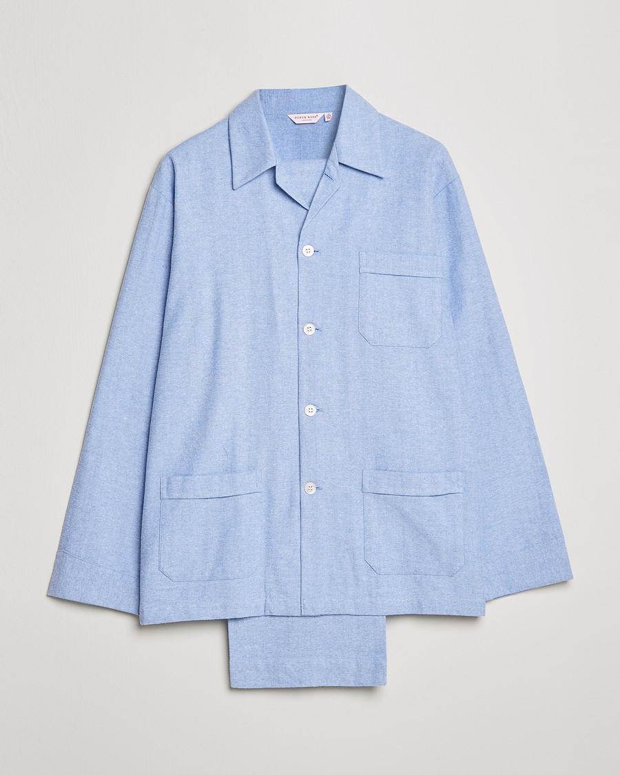 Homme | Peignoirs Et Pyjamas | Derek Rose | Brushed Cotton Flannel Herringbone Pyjama Set Blue