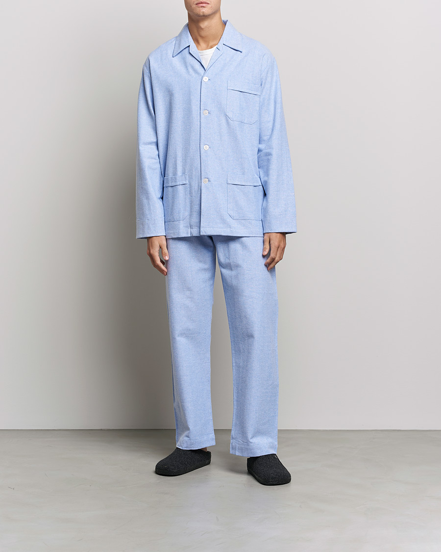 Homme | Peignoirs Et Pyjamas | Derek Rose | Brushed Cotton Flannel Herringbone Pyjama Set Blue