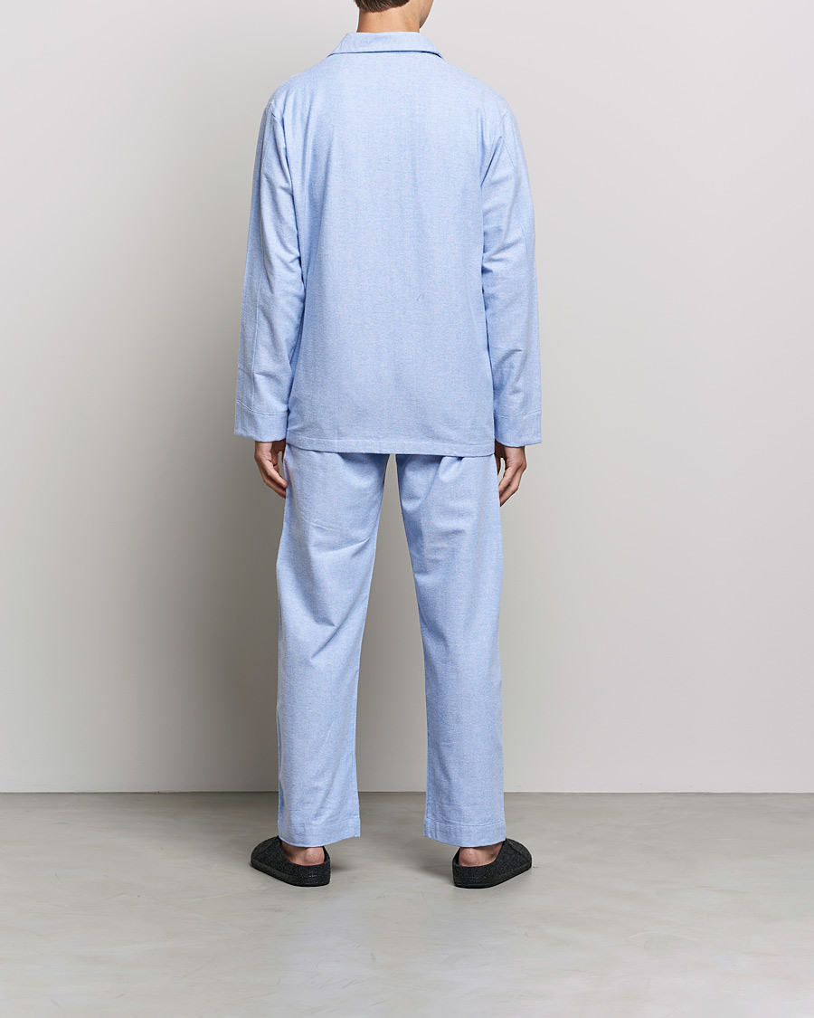 Homme | Loungewear | Derek Rose | Brushed Cotton Flannel Herringbone Pyjama Set Blue