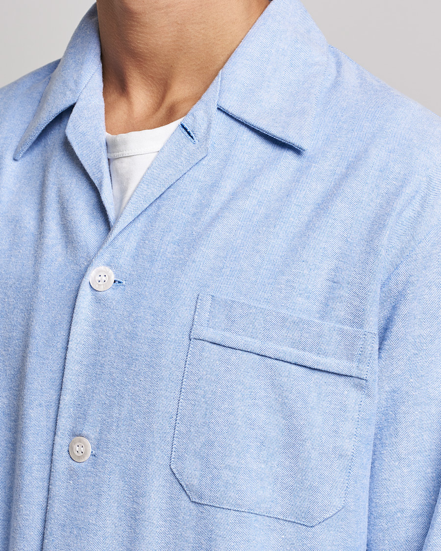 Homme | Peignoirs Et Pyjamas | Derek Rose | Brushed Cotton Flannel Herringbone Pyjama Set Blue