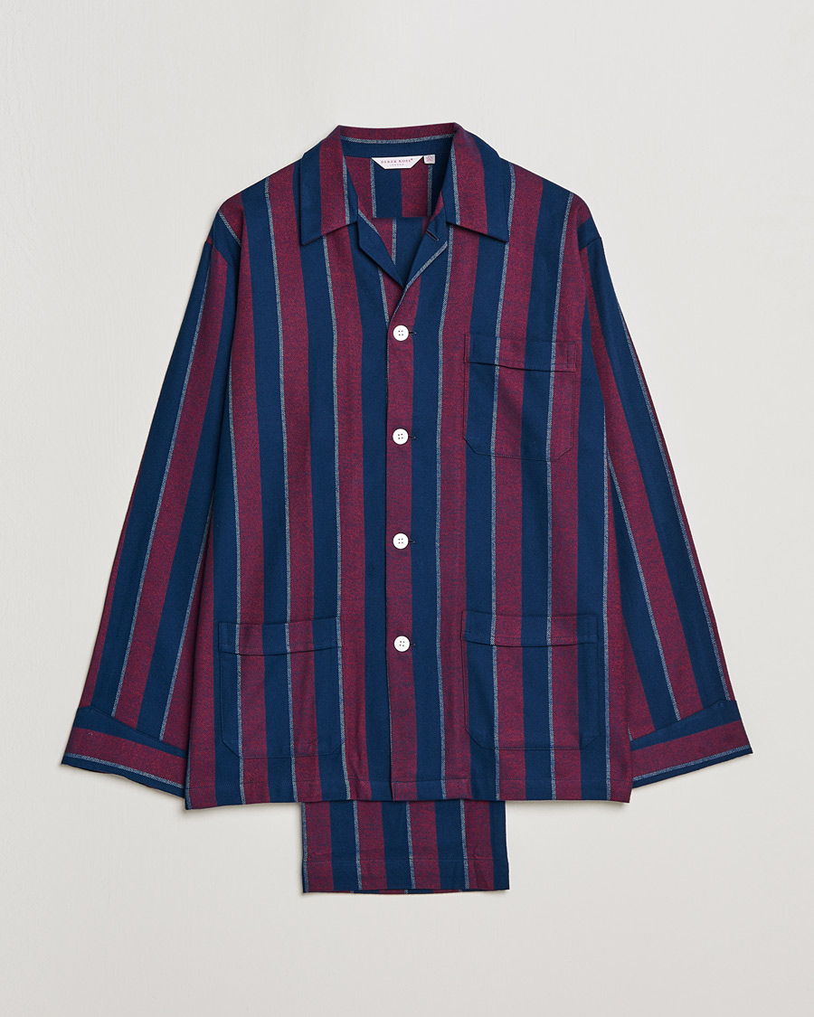 Homme | Peignoirs Et Pyjamas | Derek Rose | Brushed Cotton Flanell Striped Pyjama Set Navy