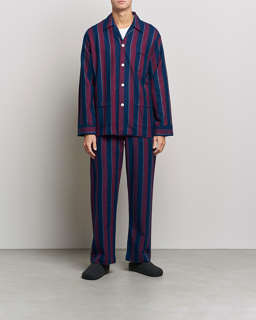 Homme | Peignoirs Et Pyjamas | Derek Rose | Brushed Cotton Flanell Striped Pyjama Set Navy