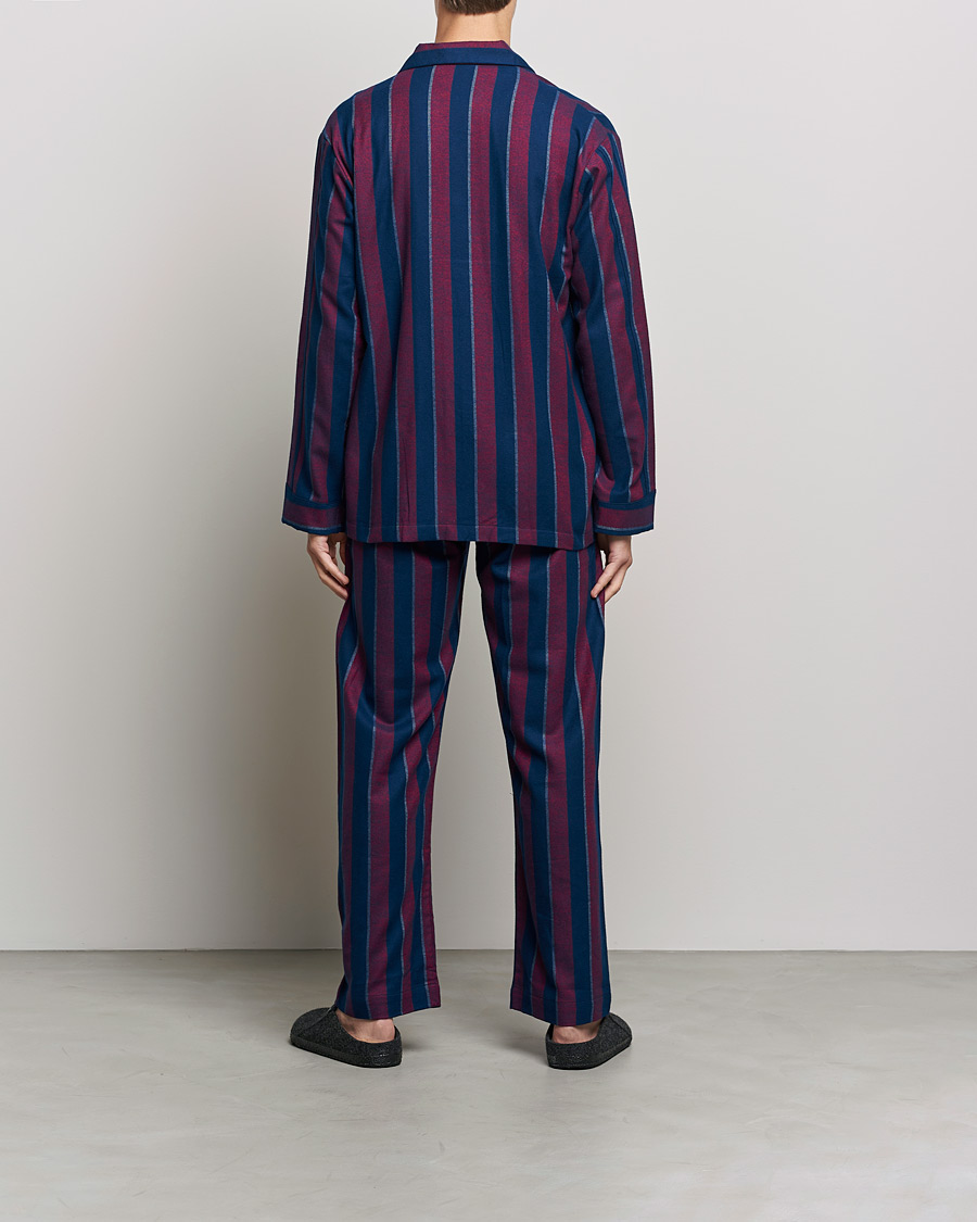 Homme | Peignoirs Et Pyjamas | Derek Rose | Brushed Cotton Flanell Striped Pyjama Set Navy