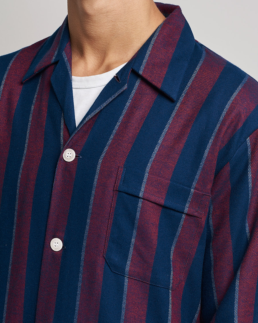 Homme | Peignoirs Et Pyjamas | Derek Rose | Brushed Cotton Flanell Striped Pyjama Set Navy