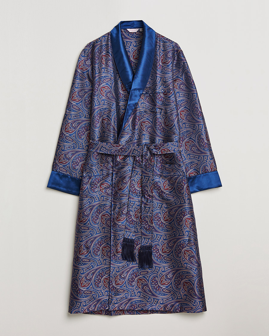Homme | Peignoirs Et Pyjamas | Derek Rose | Pure Silk Paisley Dressing Gown Navy