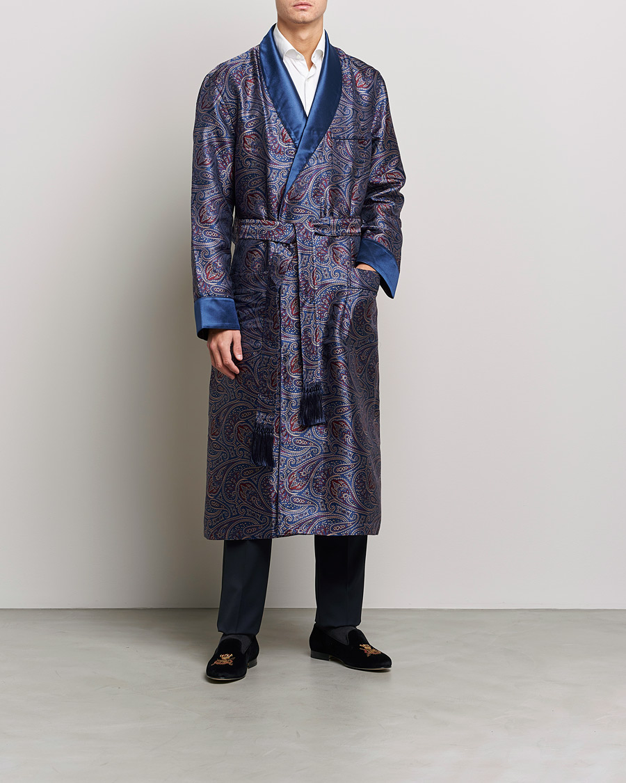 Homme | Peignoirs Et Pyjamas | Derek Rose | Pure Silk Paisley Dressing Gown Navy
