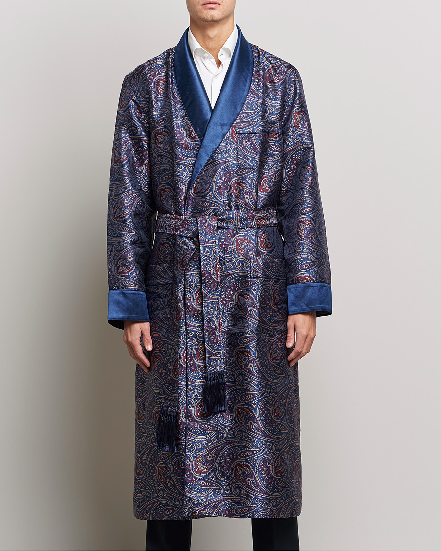 Homme | Peignoirs Et Pyjamas | Derek Rose | Pure Silk Paisley Dressing Gown Navy