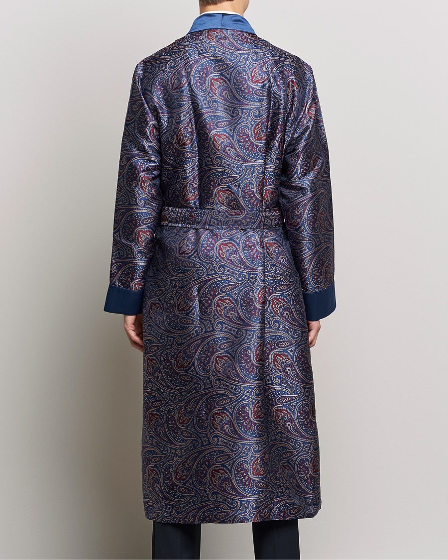 Homme | Peignoirs Et Pyjamas | Derek Rose | Pure Silk Paisley Dressing Gown Navy