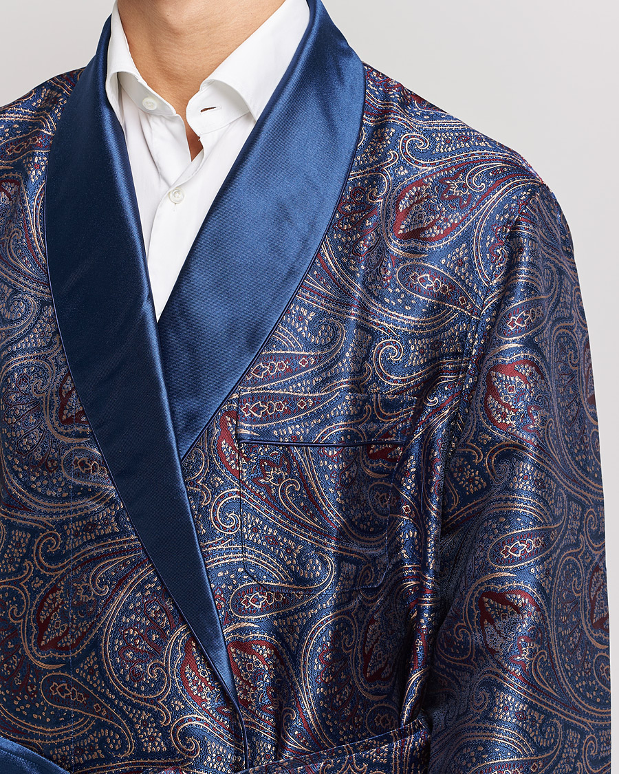 Homme | Peignoirs Et Pyjamas | Derek Rose | Pure Silk Paisley Dressing Gown Navy