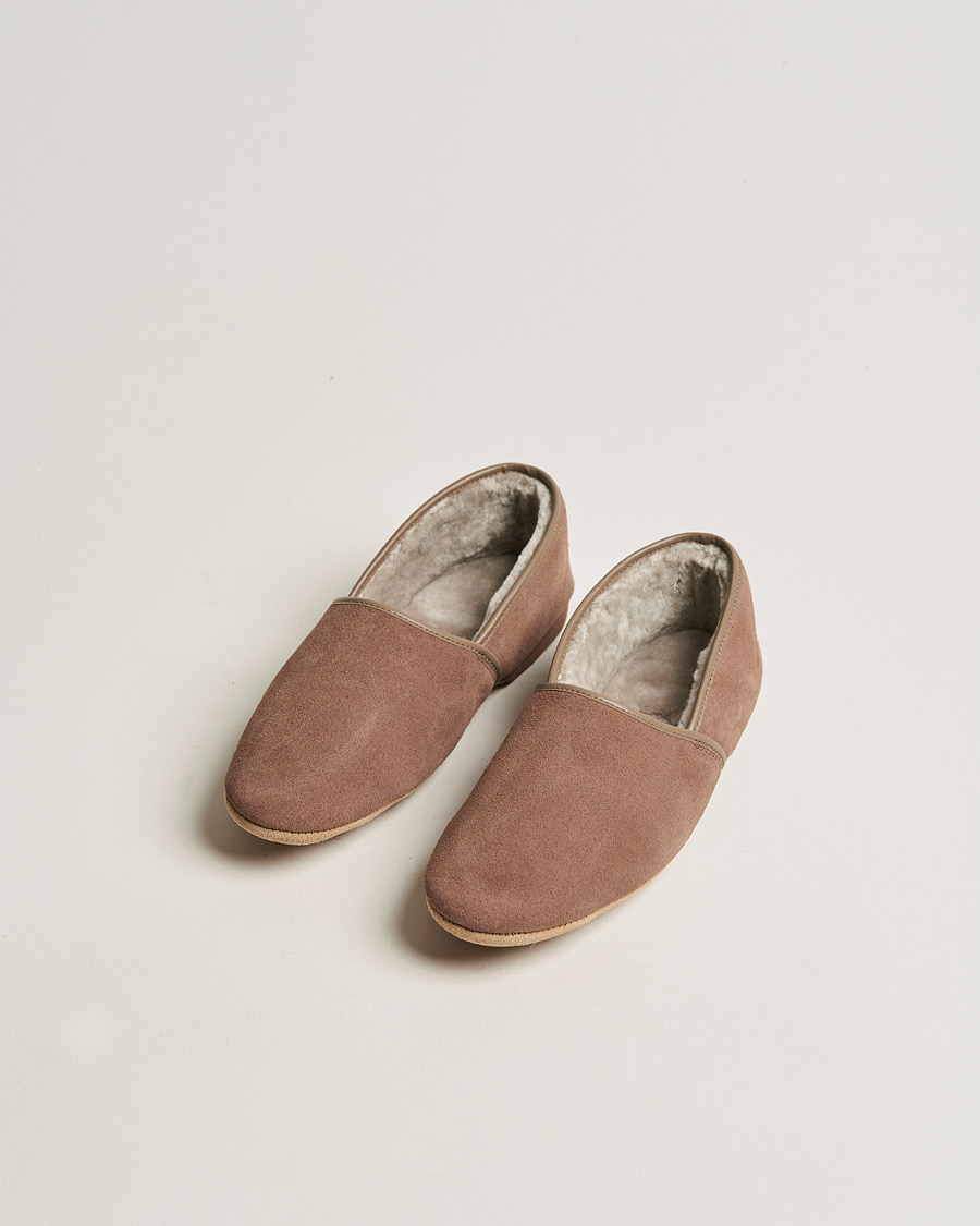 Homme | Derek Rose Crawford Sheepskin Suede Slippers Beige | Derek Rose | Crawford Sheepskin Suede Slippers Beige