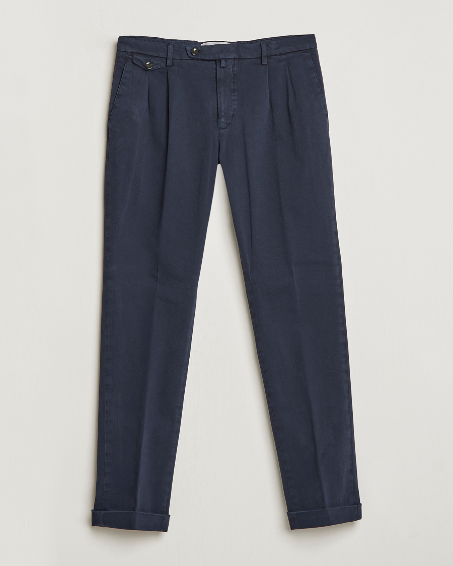 Homme | Pantalons | Briglia 1949 | Easy Fit Pleated Cotton Stretch Chino Navy