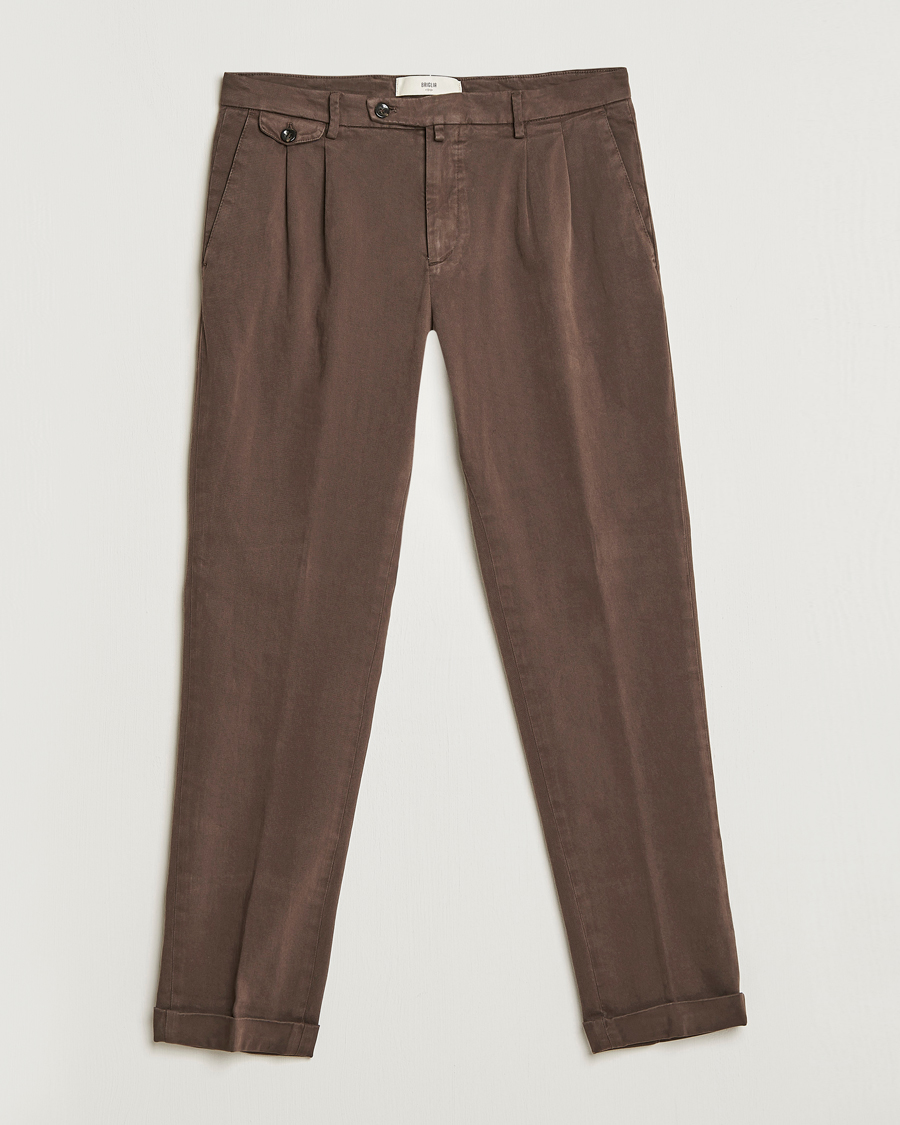 Homme | Pantalons | Briglia 1949 | Easy Fit Pleated Cotton Stretch Chino Coffe Brown