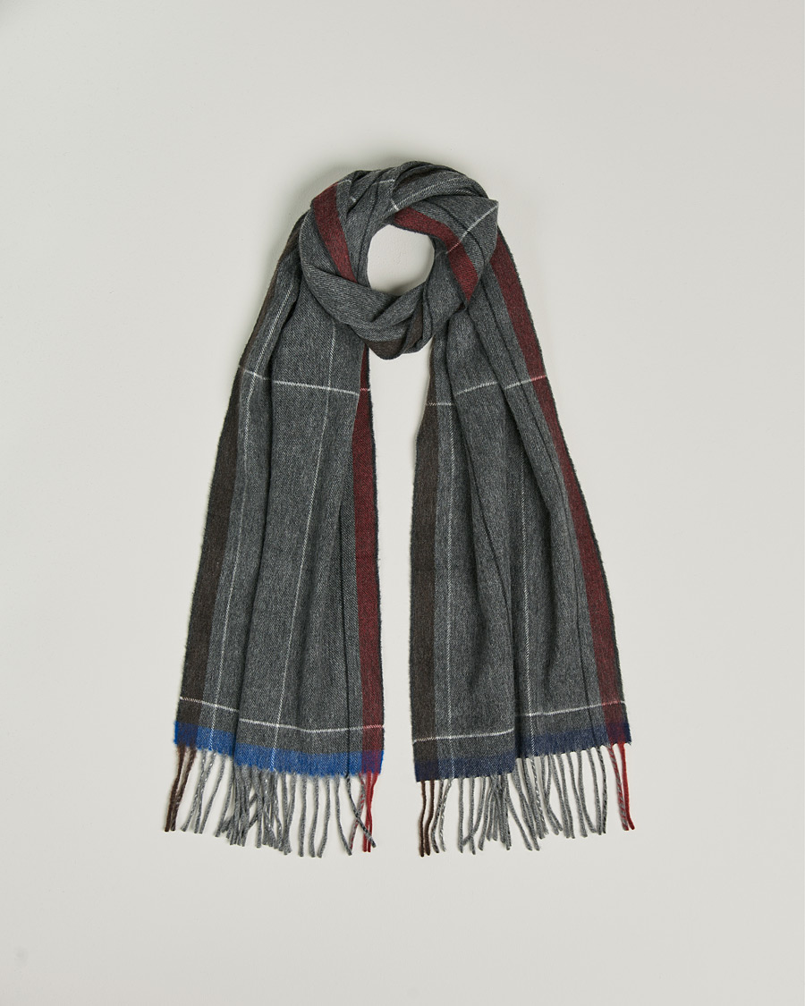 Homme | Begg & Co Vale Lambswool/Cashmere Needle Check Scarf Grey Multi | Begg & Co | Vale Lambswool/Cashmere Needle Check Scarf Grey Multi