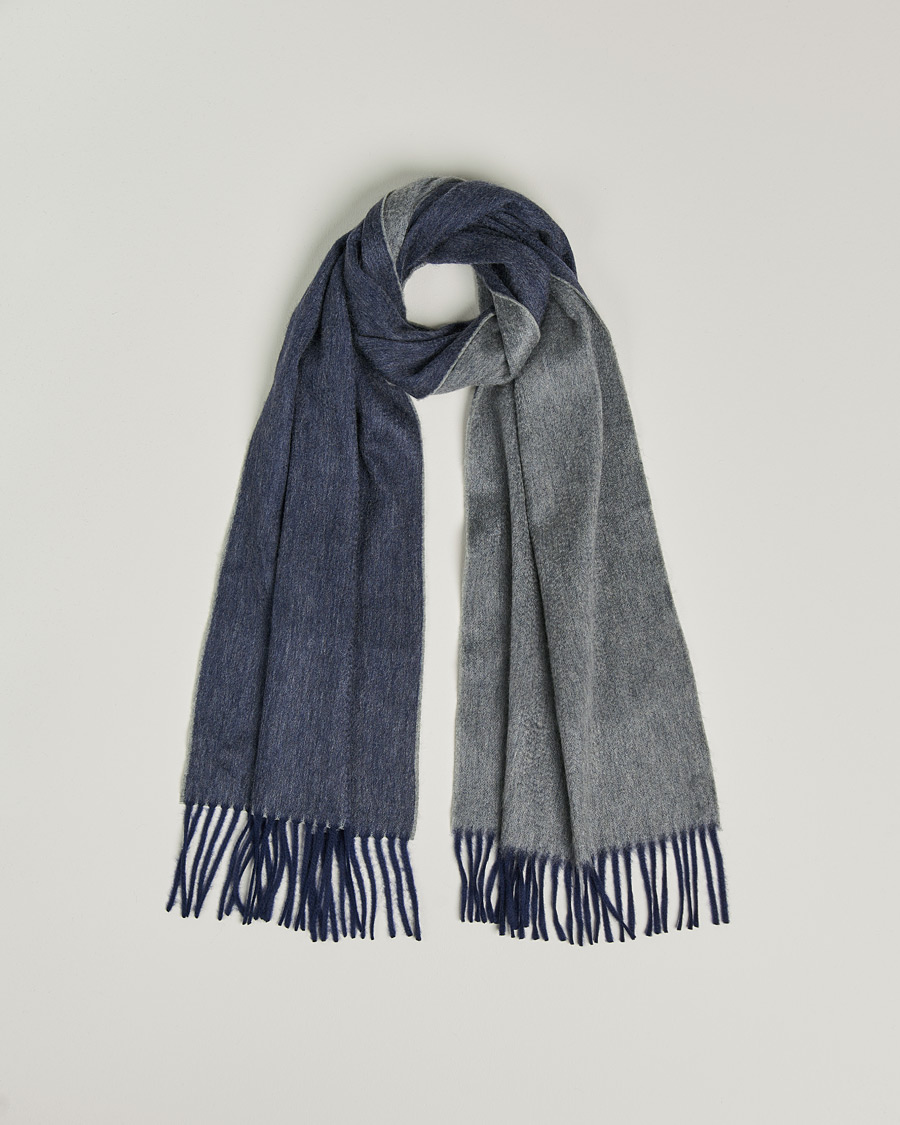 Homme | Begg & Co Arran Reversible Cashmere Scarf Navy/Grey | Begg & Co | Arran Reversible Cashmere Scarf Navy/Grey