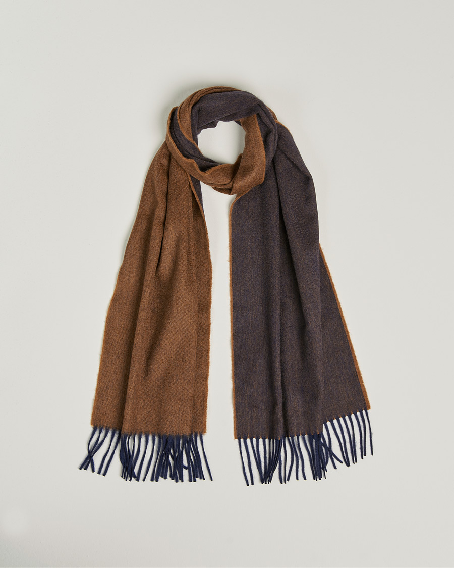Homme | Begg & Co Arran Reversible Cashmere Scarf Navy/Vicuna | Begg & Co | Arran Reversible Cashmere Scarf Navy/Vicuna