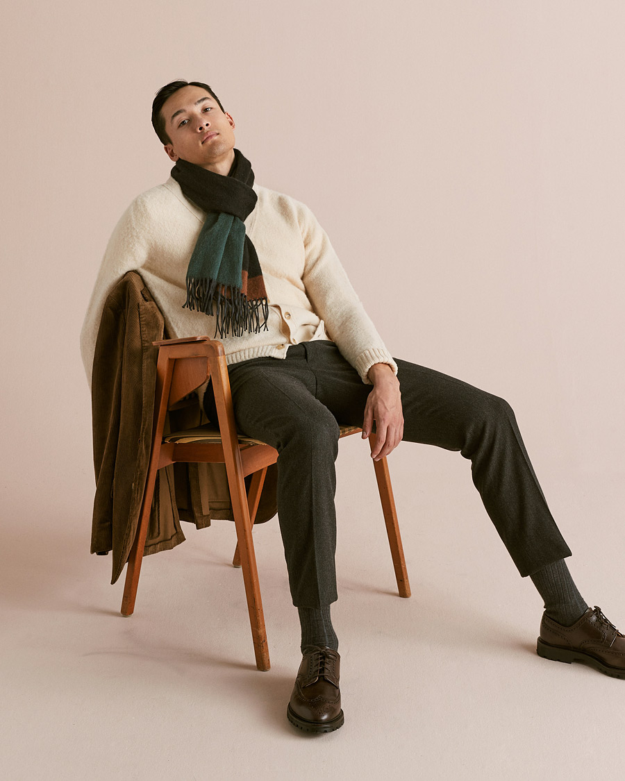 Homme | Begg & Co Arran Cashmere Scarf Slate Green | Begg & Co | Arran Cashmere Scarf Slate Green