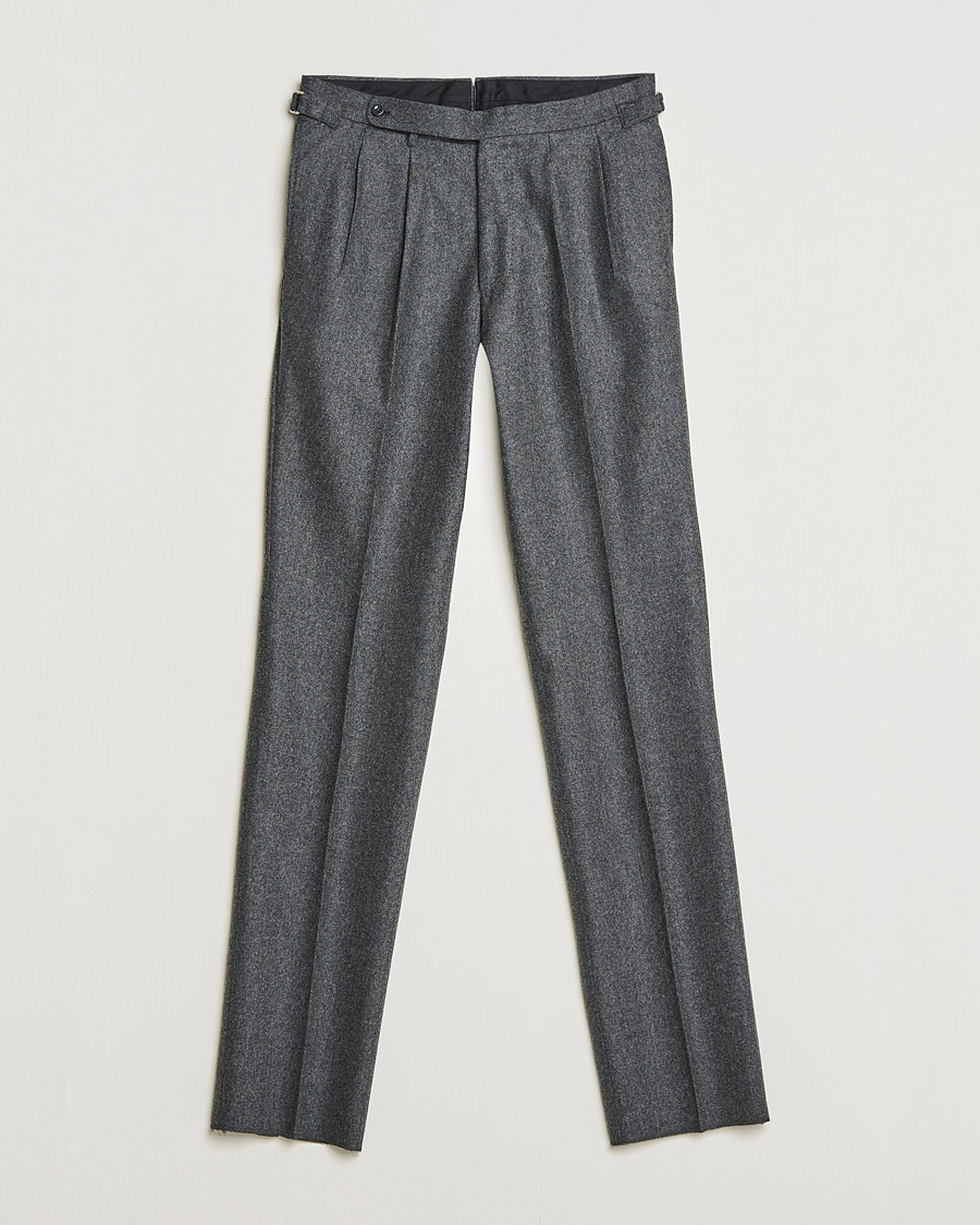 Homme | Pantalons | Beams F | Pleated Flannel Trousers Dark Grey
