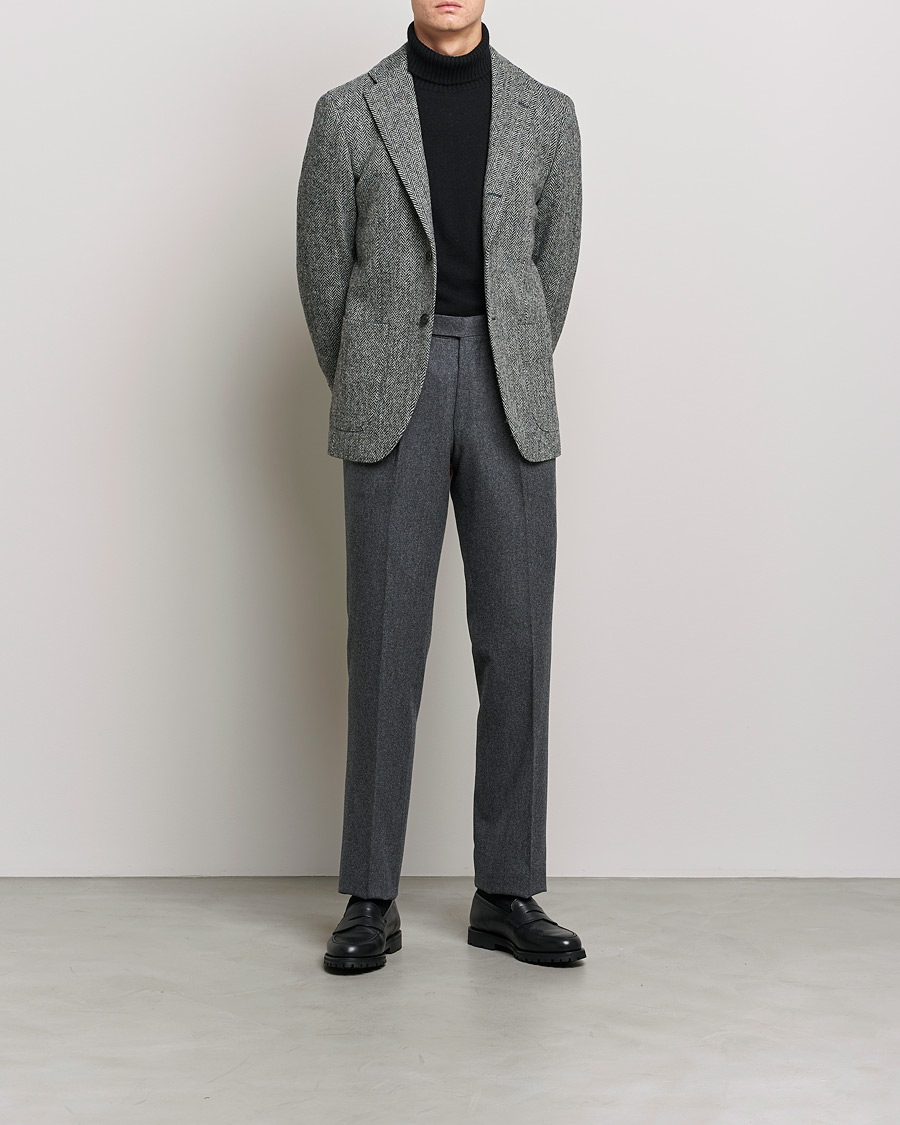 Homme | Pantalons | Beams F | Pleated Flannel Trousers Dark Grey