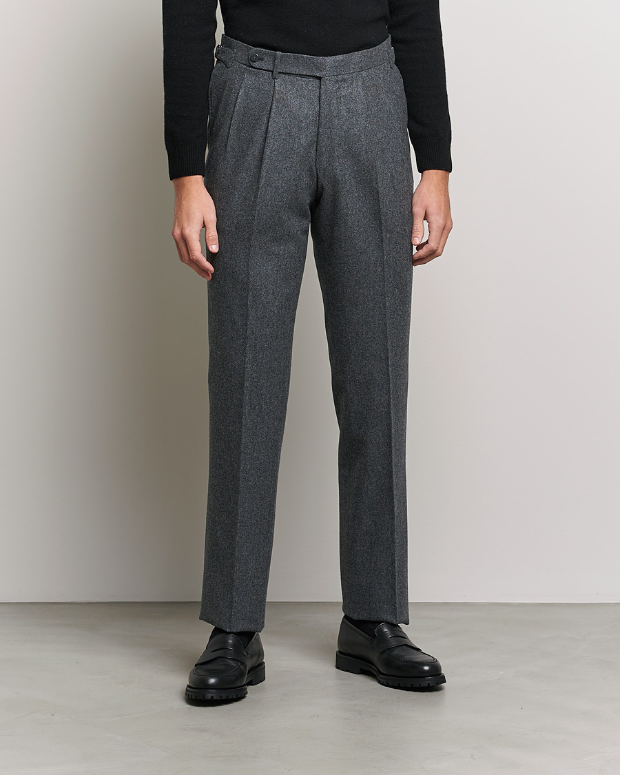 Homme | Pantalons | Beams F | Pleated Flannel Trousers Dark Grey