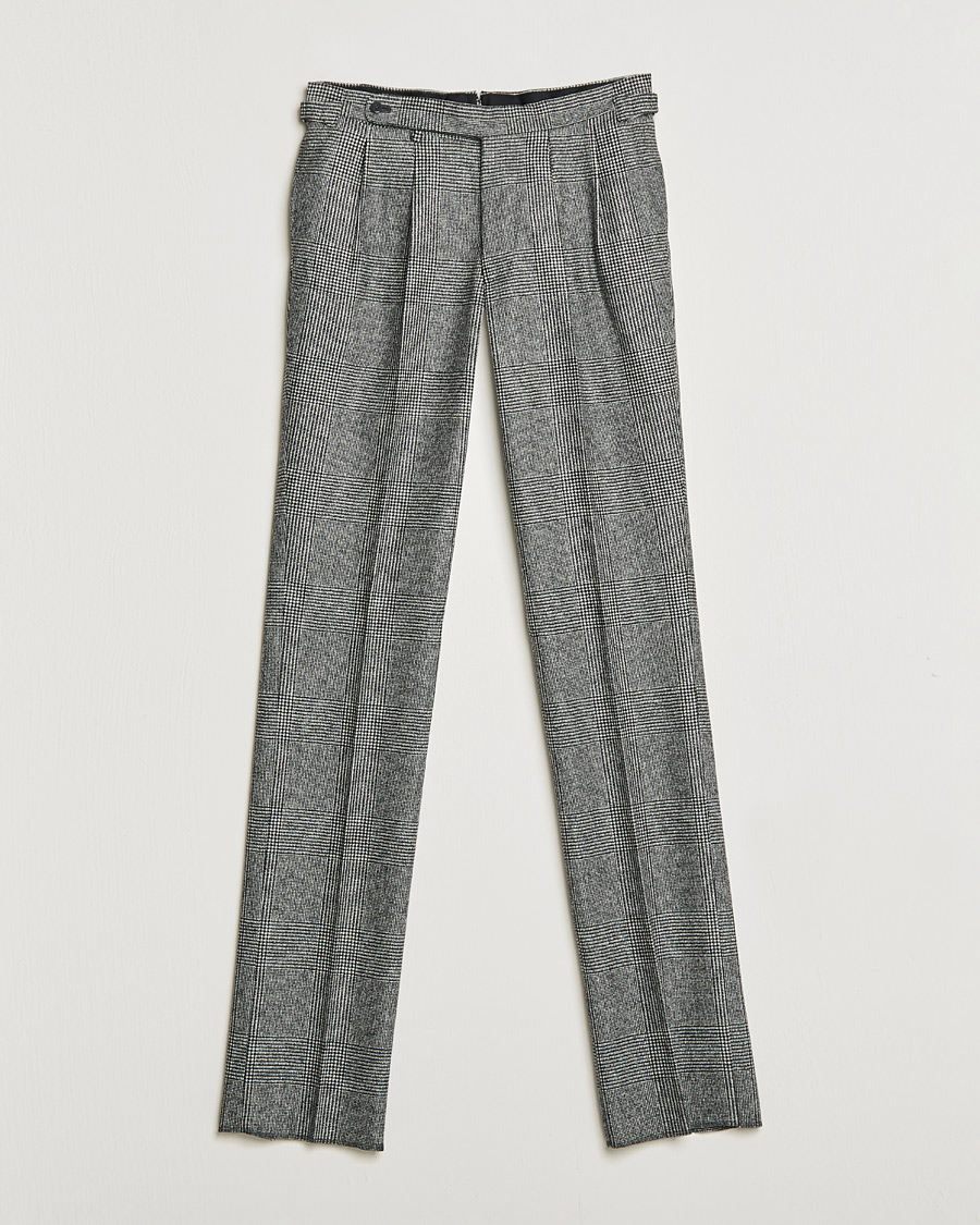 Homme | Pantalons | Beams F | Pleated Flannel Trousers Grey Check