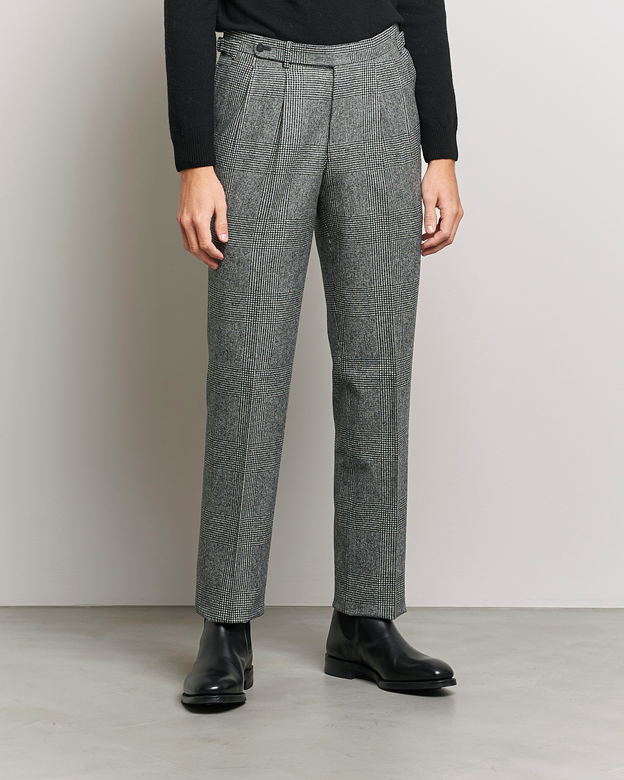 Homme | Pantalons | Beams F | Pleated Flannel Trousers Grey Check