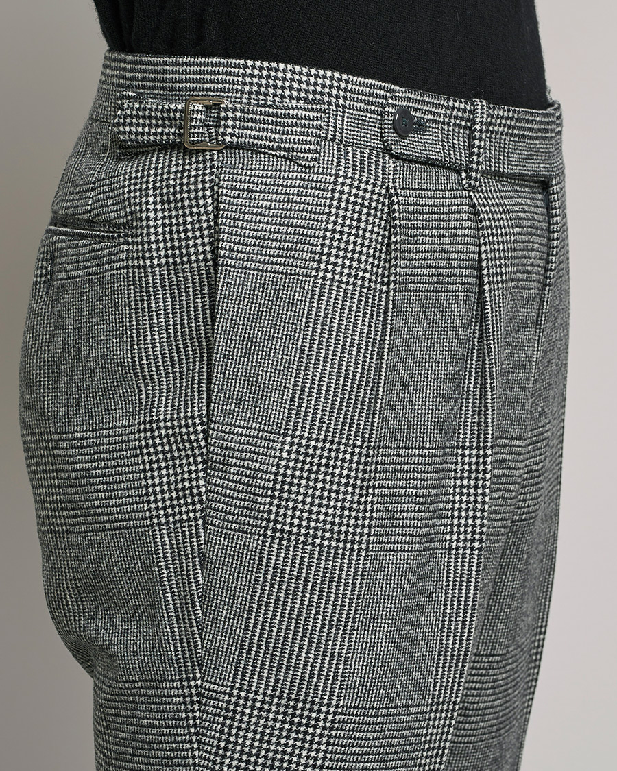 Homme | Pantalons | Beams F | Pleated Flannel Trousers Grey Check