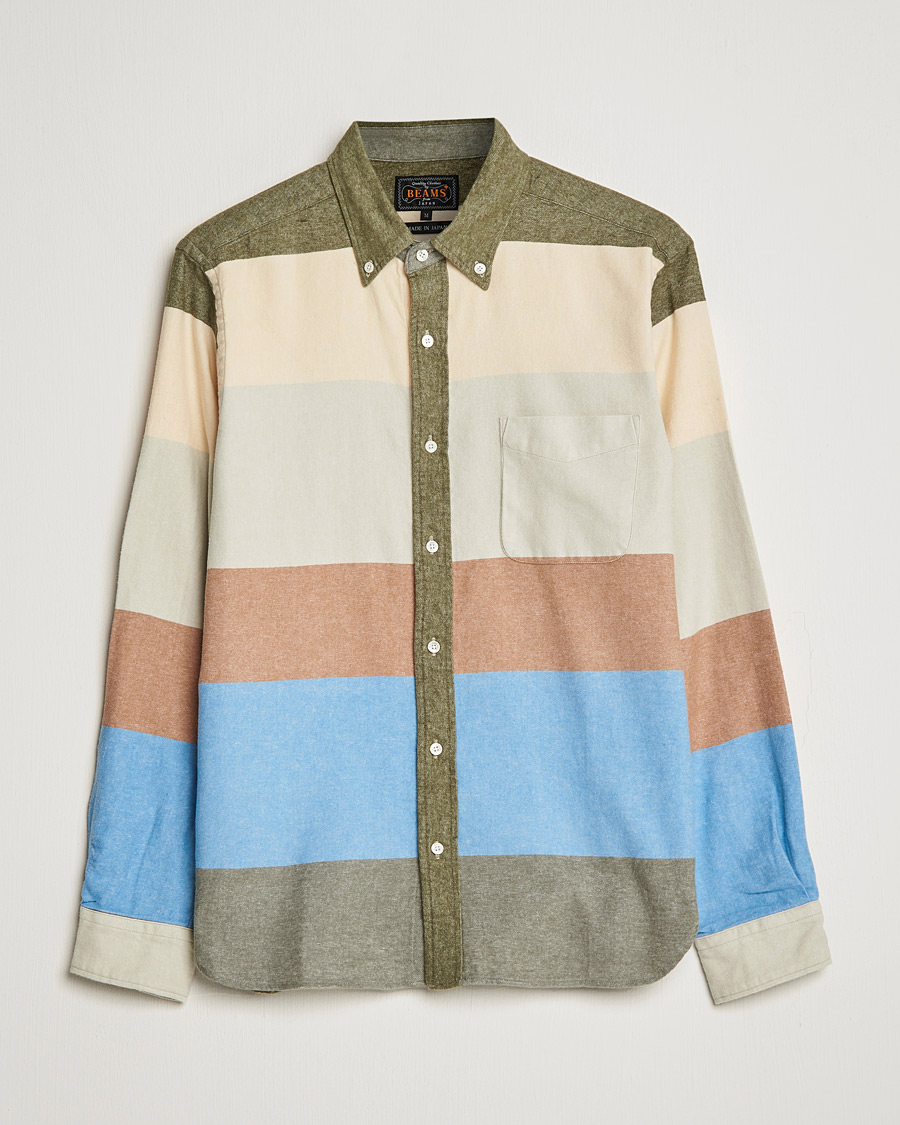 Homme | Chemises | BEAMS PLUS | Flannel Multi Stripe Shirt Olive/Cream