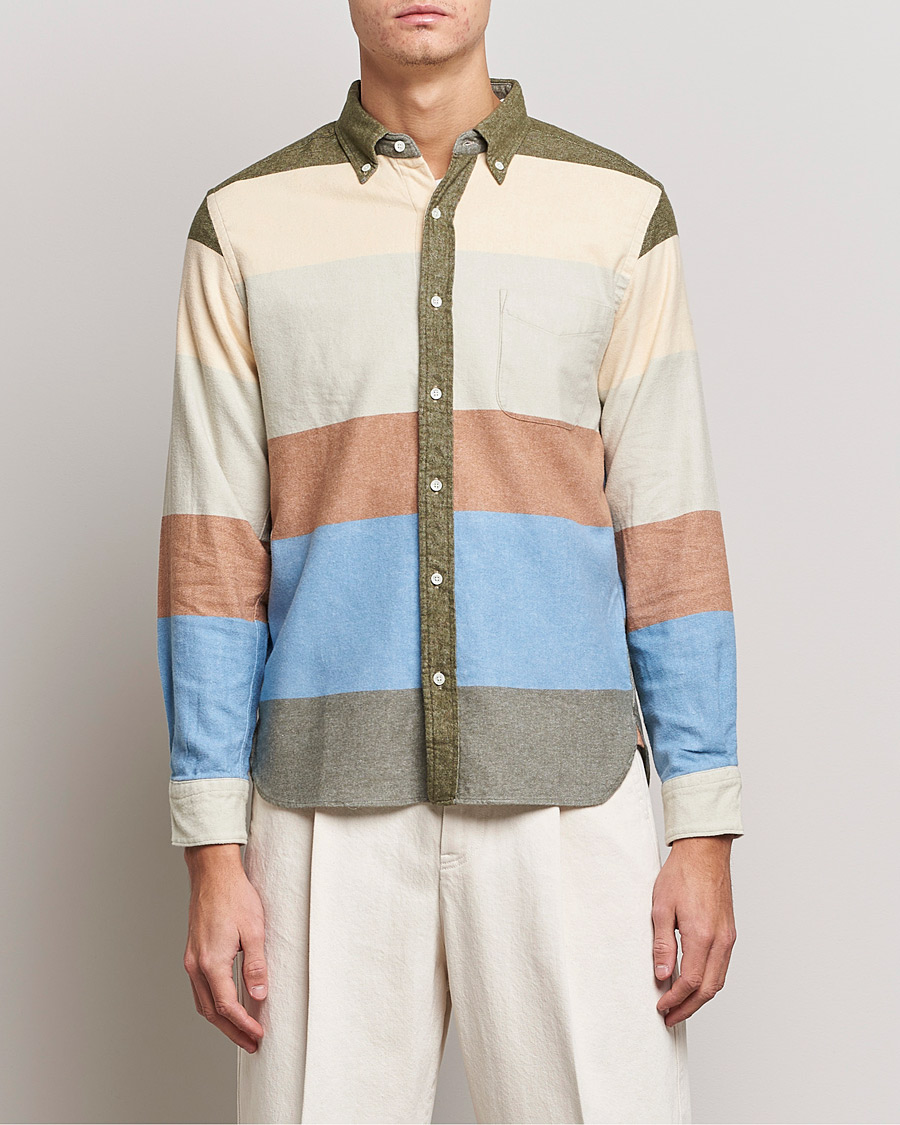 Homme | Chemises | BEAMS PLUS | Flannel Multi Stripe Shirt Olive/Cream