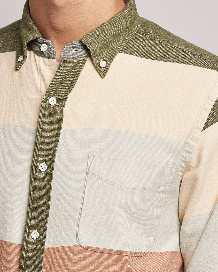 Homme | Chemises | BEAMS PLUS | Flannel Multi Stripe Shirt Olive/Cream