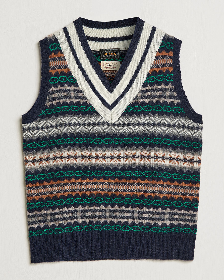 Homme | Pulls Et Tricots | BEAMS PLUS | Fairisle Cricket Knit Vest Navy