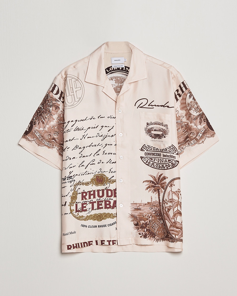 Homme | Chemises | Rhude | Silk Cigar Short Sleeve Shirt Brown/Cream