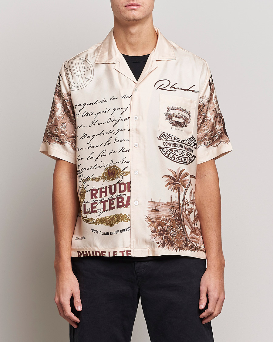 Homme | Chemises | Rhude | Silk Cigar Short Sleeve Shirt Brown/Cream