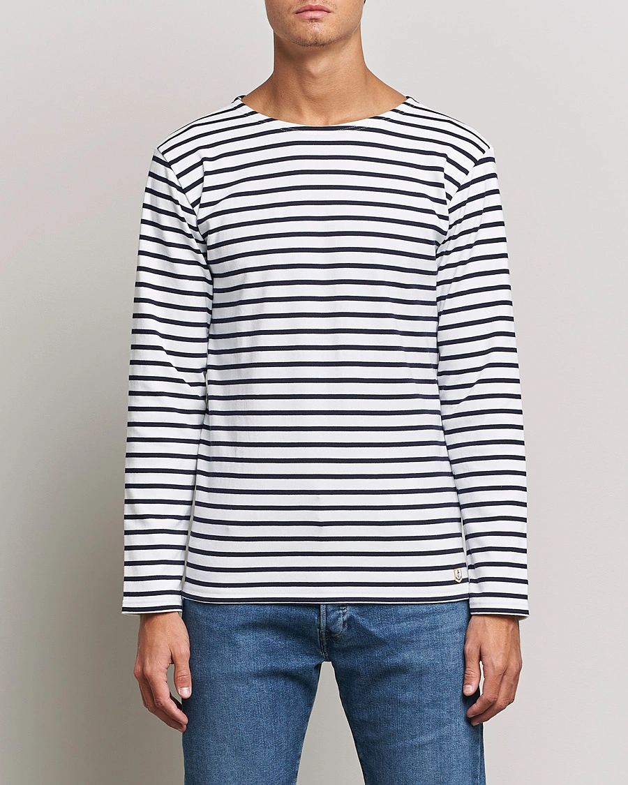 Homme | T-shirts | Armor-lux | Houat Héritage Stripe Long Sleeve T-Shirt White/Navy