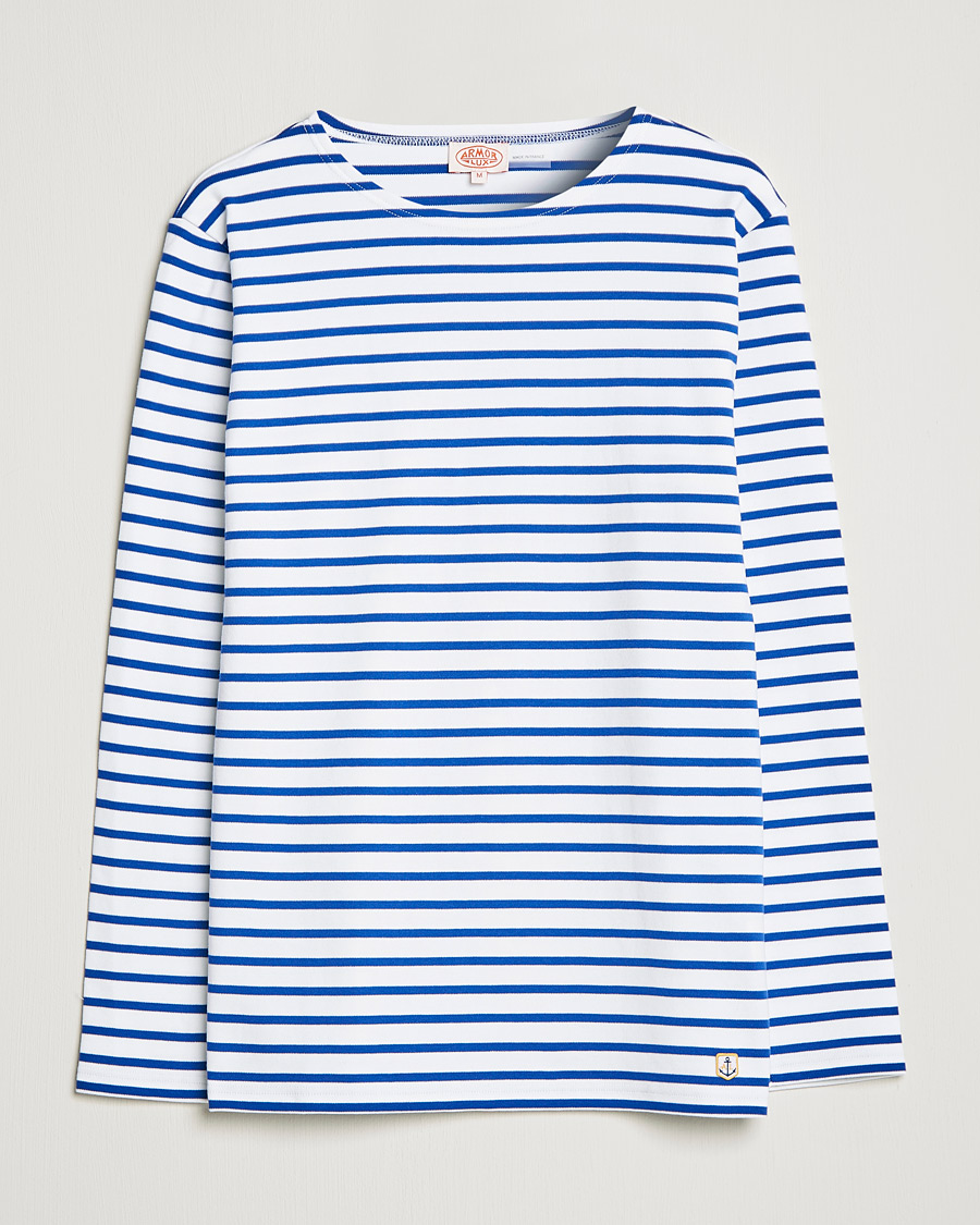 Homme | T-shirts | Armor-lux | Houat Héritage Stripe Long Sleeve T-Shirt White/Blue