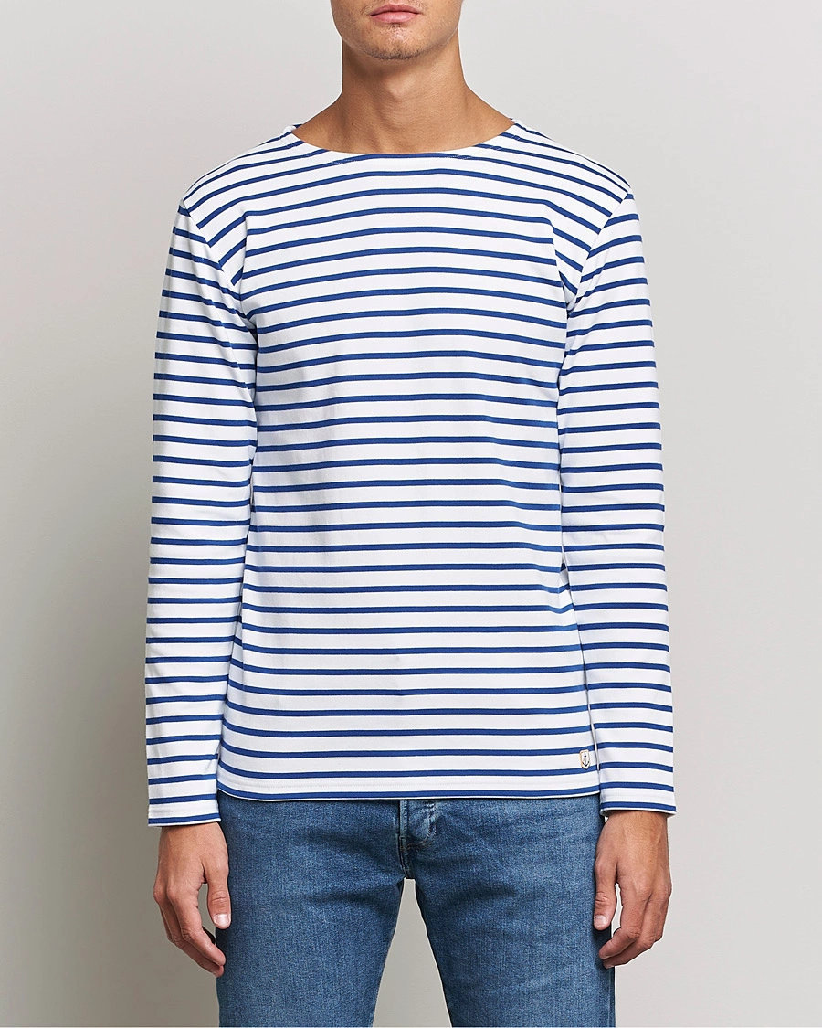 Homme | T-shirts | Armor-lux | Houat Héritage Stripe Long Sleeve T-Shirt White/Blue