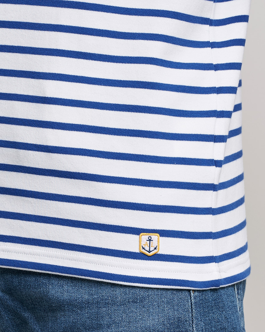 Homme | T-shirts | Armor-lux | Houat Héritage Stripe Long Sleeve T-Shirt White/Blue