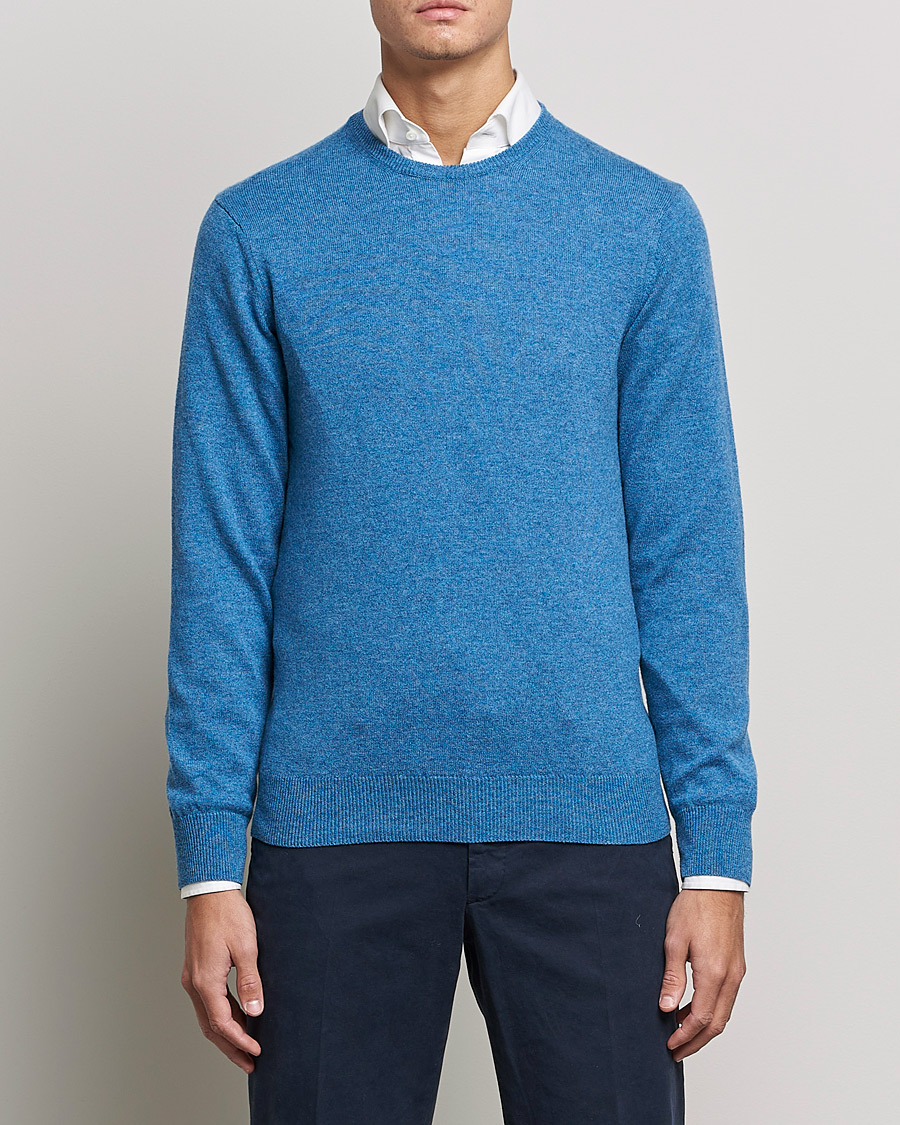 Homme | Sections | Piacenza Cashmere | Cashmere Crew Neck Sweater Light Blue