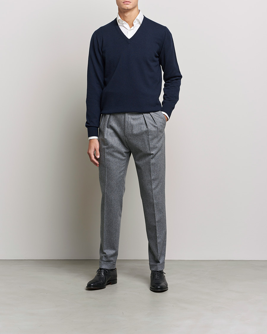 Homme | Pulls Et Tricots | Piacenza Cashmere | Cashmere V Neck Sweater Navy