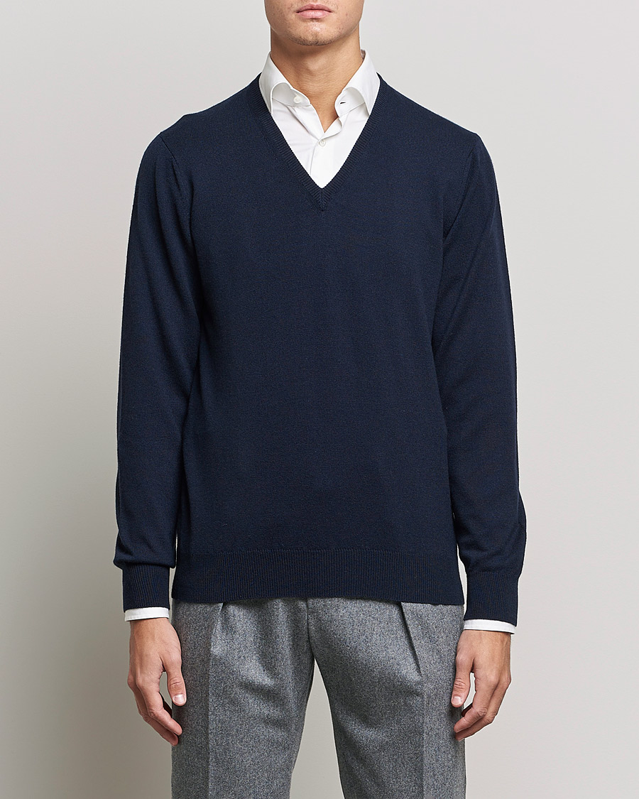 Homme | Pulls Et Tricots | Piacenza Cashmere | Cashmere V Neck Sweater Navy