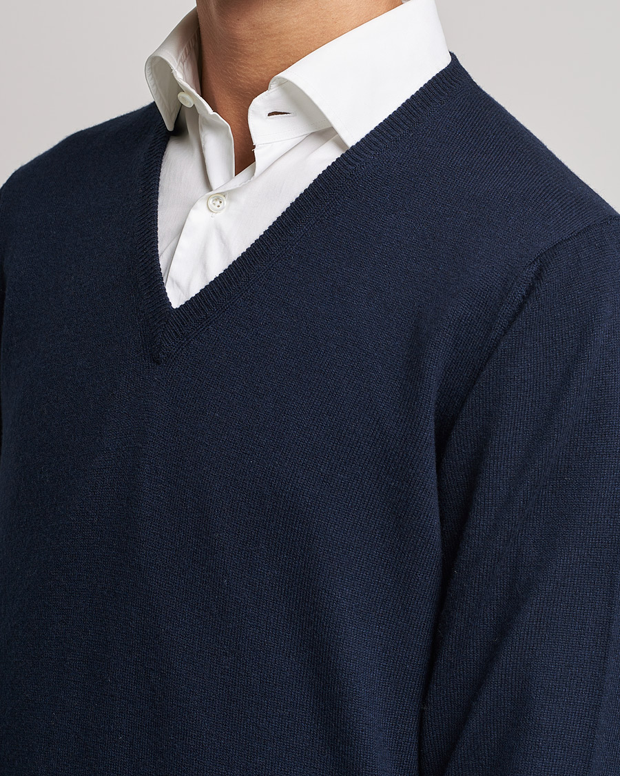 Homme | Pulls Et Tricots | Piacenza Cashmere | Cashmere V Neck Sweater Navy