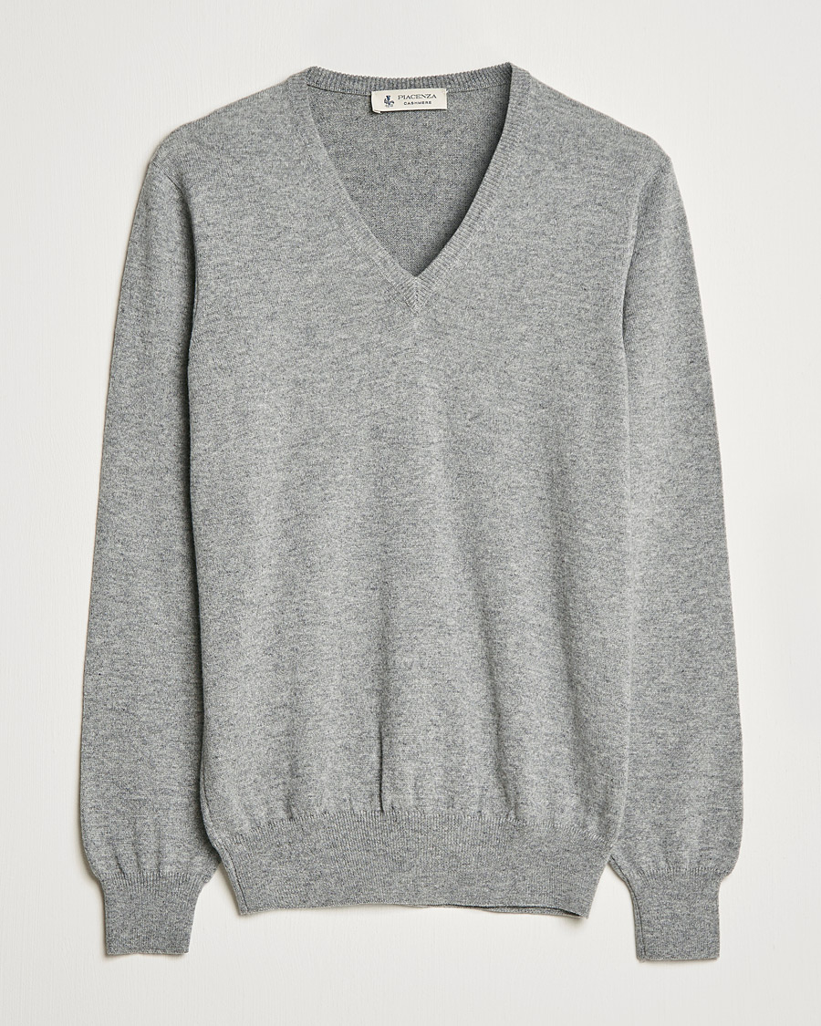 Homme | Pulls Et Tricots | Piacenza Cashmere | Cashmere V Neck Sweater Light Grey