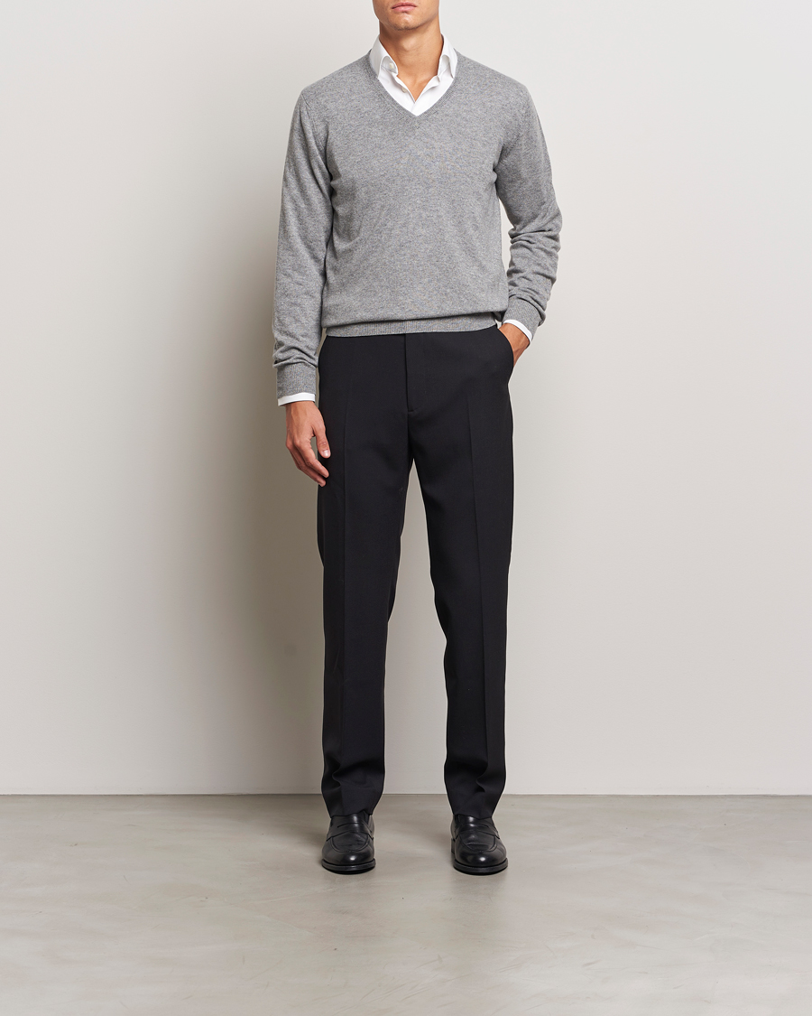 Homme | Pulls Et Tricots | Piacenza Cashmere | Cashmere V Neck Sweater Light Grey