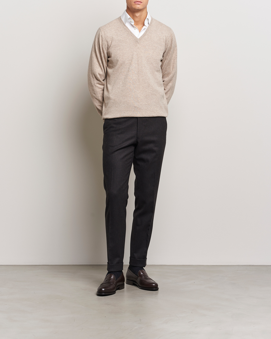 Homme | Pulls Et Tricots | Piacenza Cashmere | Cashmere V Neck Sweater Beige