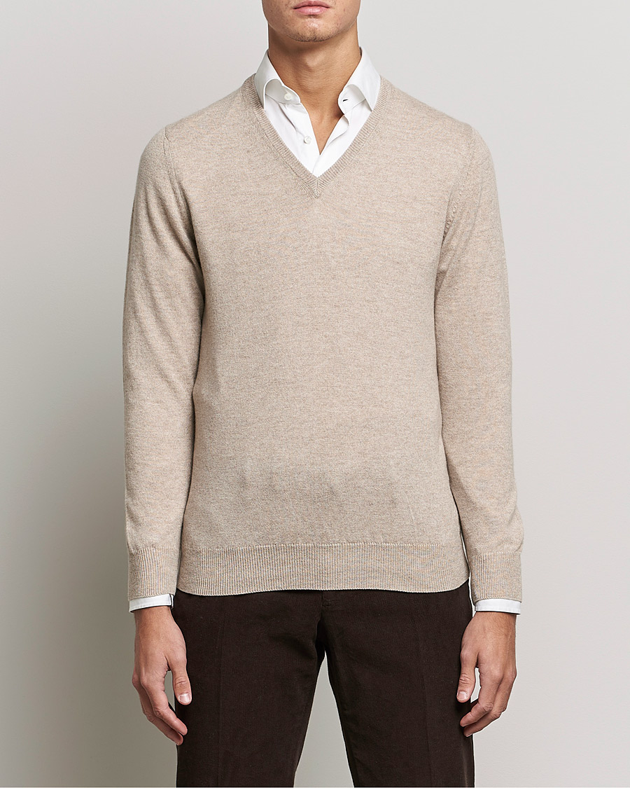 Homme | Sections | Piacenza Cashmere | Cashmere V Neck Sweater Beige