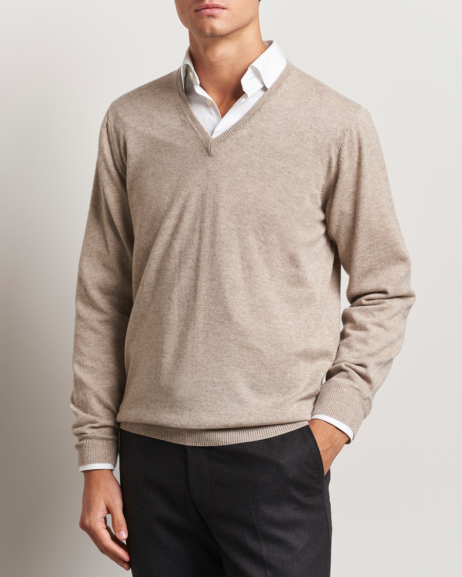 Homme | Pulls Et Tricots | Piacenza Cashmere | Cashmere V Neck Sweater Beige