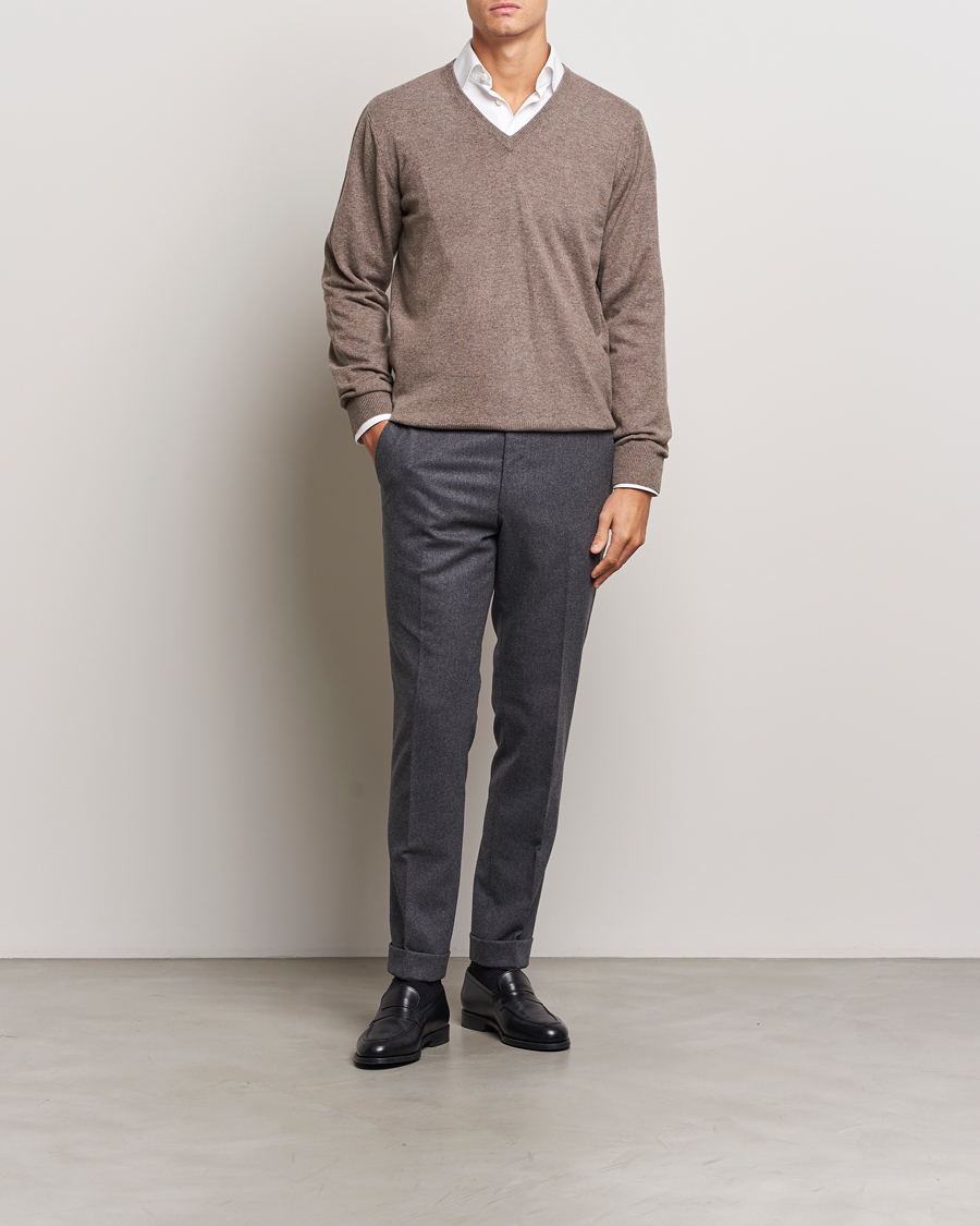 Homme | Pulls Et Tricots | Piacenza Cashmere | Cashmere V Neck Sweater Brown