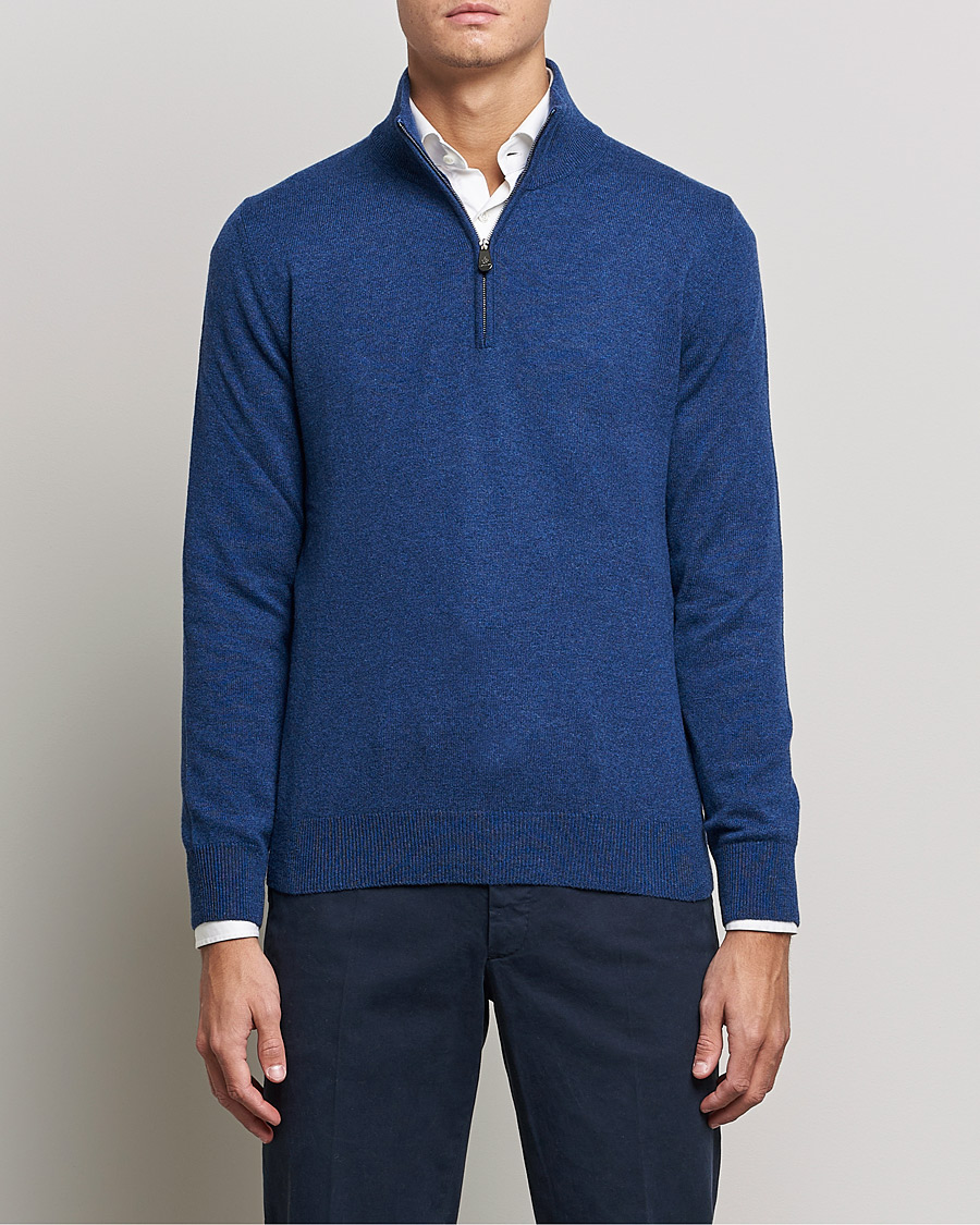 Homme | Formal Wear | Piacenza Cashmere | Cashmere Half Zip Sweater Indigo Blue